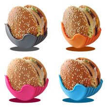 4pcs Reusable Silicone Burger Holder Set, Adjustable Touch Hamburger Clip Box, Easy Clean for Kids and Adults