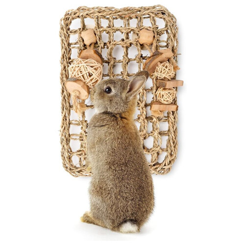 Seagrass Protector Mat with Toys for Bunny Internal Protective Grass Bite String Teeth Grinding Toy 2