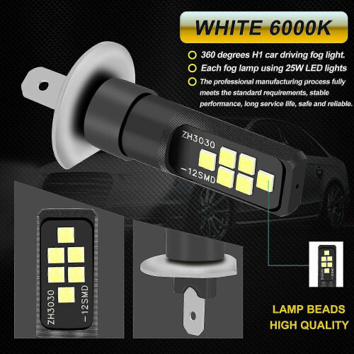 H1 LED koplampen 6000K wit grootlicht/dimlicht mistlampenset   2x superhelder 1
