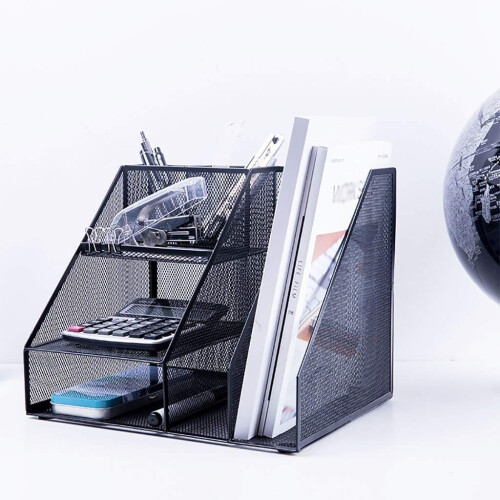 Plastic File Organizer Vertical Document Holder Durable Black Folder Storage Rack for Office Desk 2