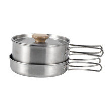 Stainless Steel Frying Pan Camping Cookware with Foldable Handle, Durable and Easy Clean Outdoor Use