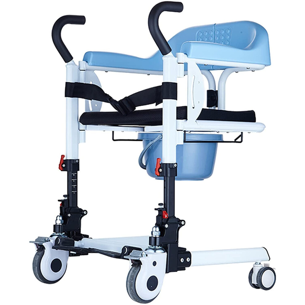 Patient Lift Wheelchair 4in1 Shower Commode Chair with 180 Split Seat and Bedpan for Elderly Care