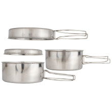 4‑Piece Stainless Steel Camping Cookware Set with Compact Nesting Pots and Foldable Handles for 2‑3 People