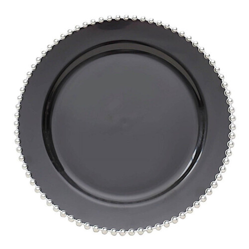 Sorte og sølv runde plastik tallerkener 10" (10 stk.) 1