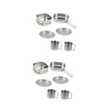 Stainless Steel Camping Cookware Set with Foldable Handles, Lightweight Dual Pots for Hiking and Outdoor Cooking