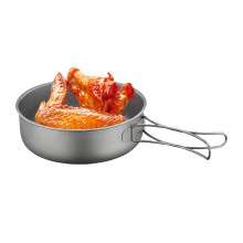 1200ml Titanium Camping Cookware Set with Foldable Handle, Lightweight Frying Pan for Hiking and Backpacking