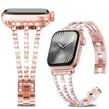 Luxury Rose Gold Band for Apple Watch for Women, Bling Diamond Strap for iWatch 38mm 40mm 41mm 42mm