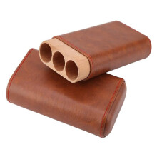 Leather Portable Cigar Humidor Box, Mini Wooden Travel Case with Dual Use Storage and Compact Design