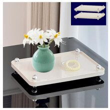 Bathroom Countertop Organizer Tray 2 Pack, Cream White Vanity Trays with Simple Modern Design for Makeup Storage