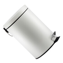 White Pedal Bin with Lid, Compact Modern Bathroom Trash Can, Neutral Finish for Home Use