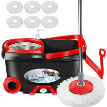 Spin Mop and Bucket Set with Wringer, 61Inch Telescopic Handle, Stainless Steel Build, 6 Microfiber Refills for Hardwood and Tile Floors