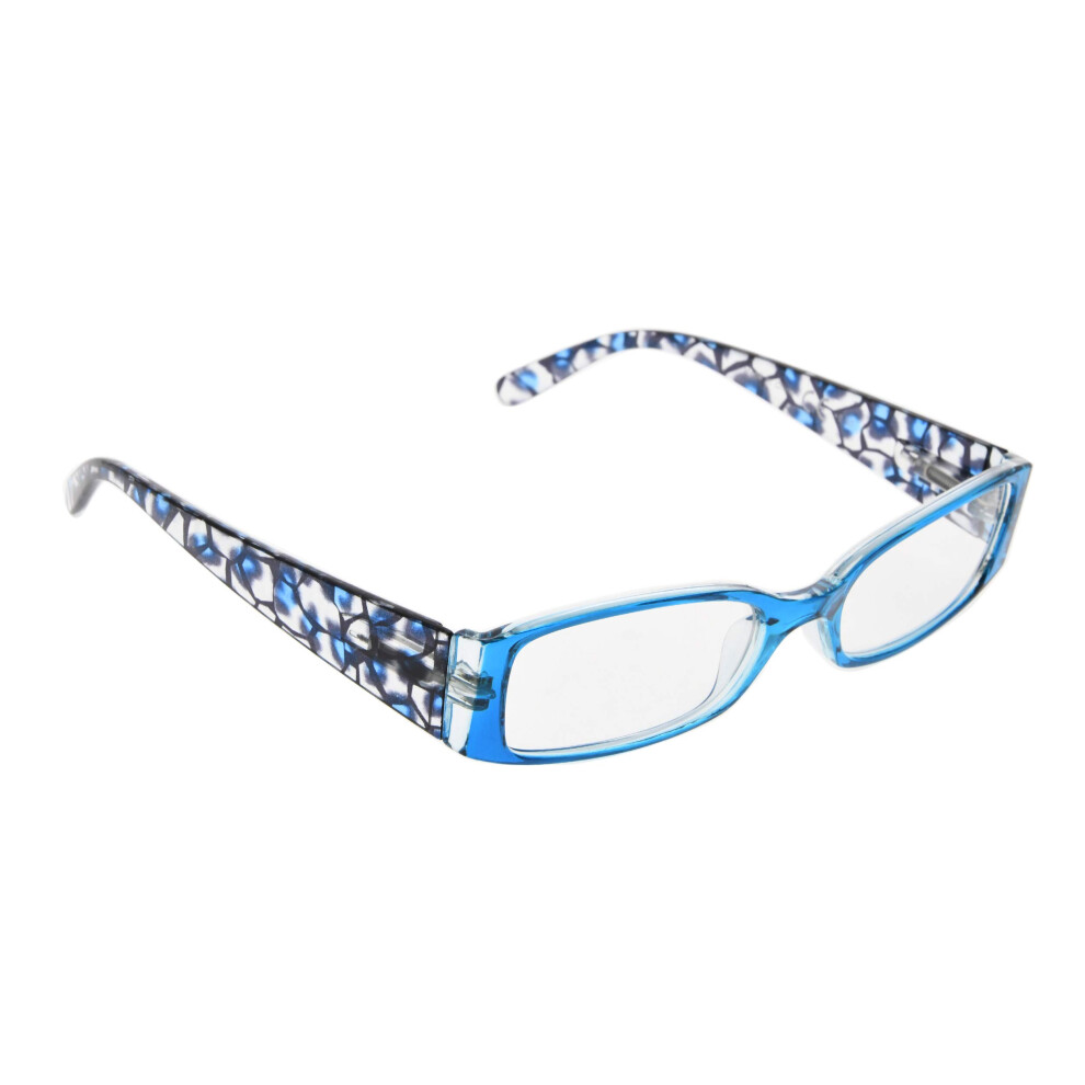 Blue Reading Glasses for Women +2.00 Magnification Floral Arm Design Clear Focus Ladies Readers
