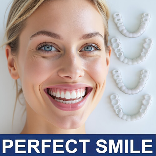 4pcs Full Dentures Suitable for Missing Teeth - Upper & Lower Jaw Set, -Looking False Teeth with Easy to Clean Plastic Dentures f 1