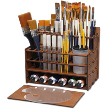 Paint Brush Holder 101Hole Wooden Brush Organizer with Mini Palette and Cleaner Cup for Artists