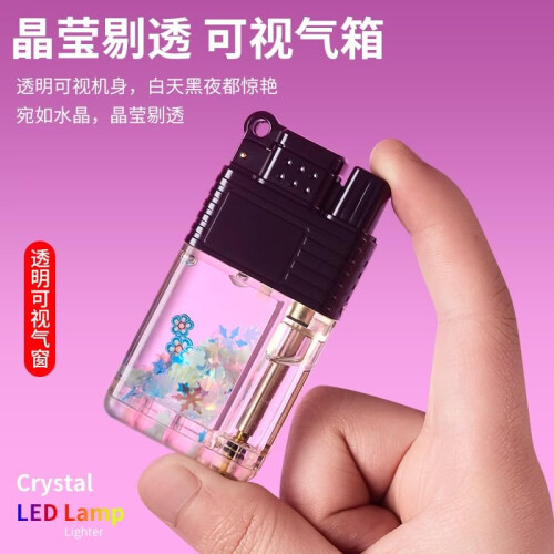 Transparent Butane Torch Lighter with Visible Fuel Window, Windproof Jet Flame, LED Light, Black 2