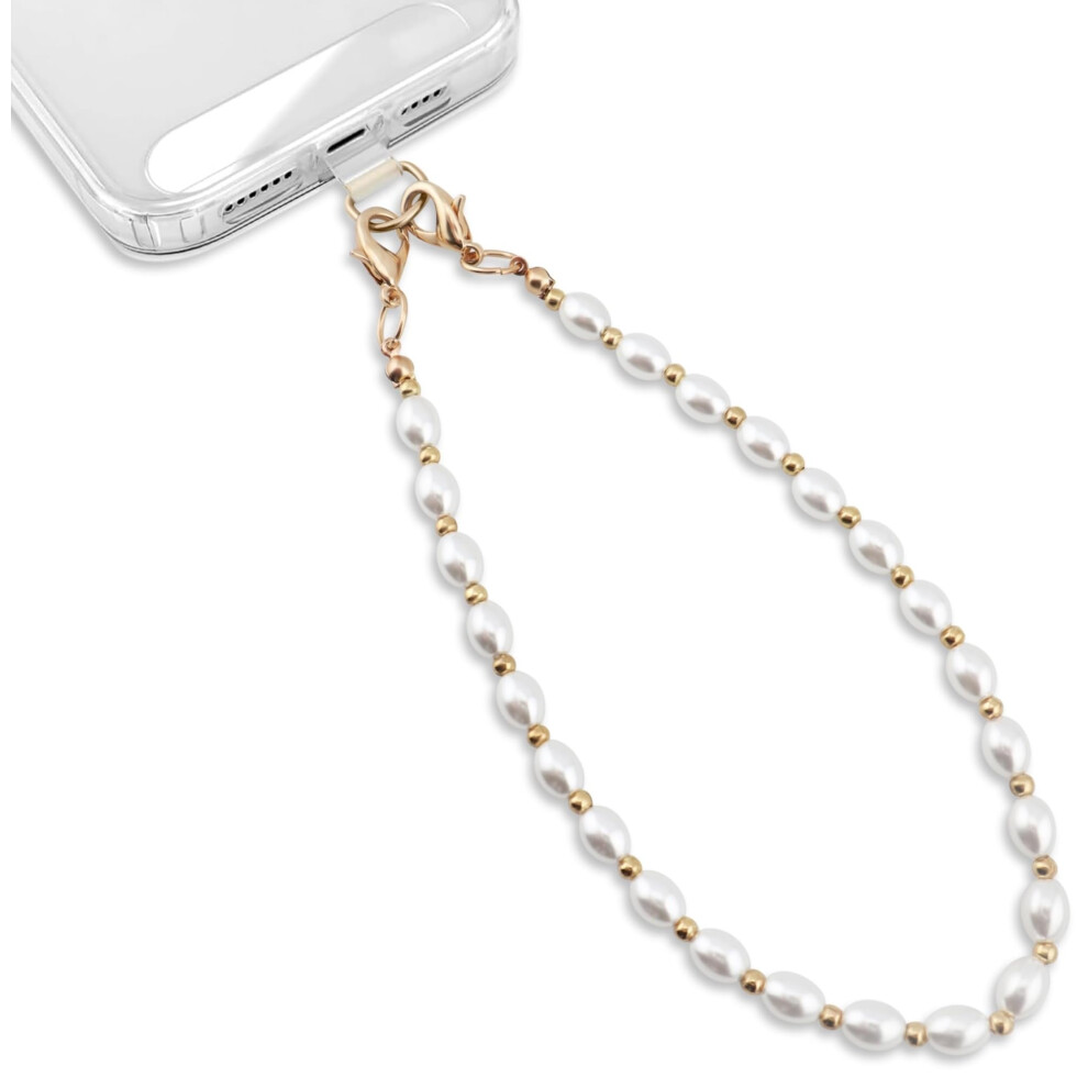 Beaded Phone Charm Wrist Strap For Women, Detachable Antitheft Pearl Chain For Iphone Samsung Pixel Gold 9330225711933