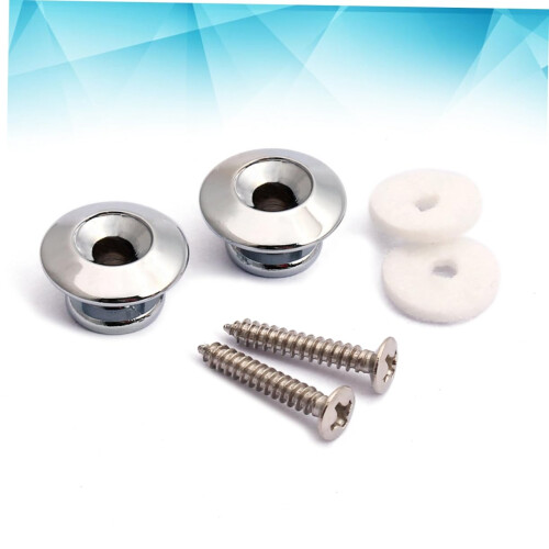 2pcs Silver Mushroom Guitar Strap Locks and Buttons Set, Secure Strap Hold, Easy Screw Installation 1