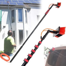 36ft Water Fed Telescopic Window Cleaning Pole Kit with 4Water Outlet Rinse and Retractable Squeegee