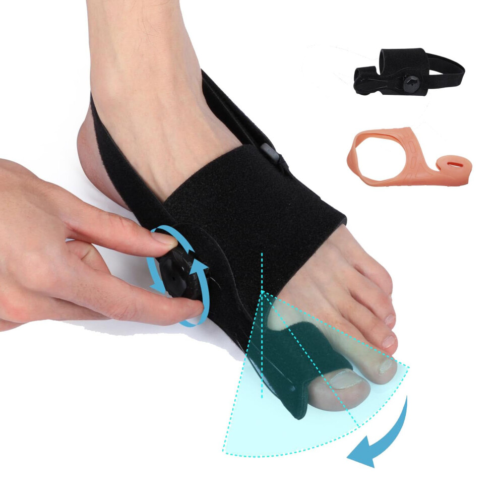 Adjustable Bunion Corrector Splint for Left Foot with PullâKnob Alignment System and Silicone Cushion