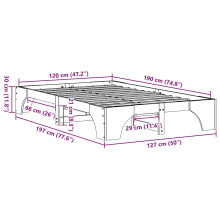 vidaXL Bed Frame White 120 x 190 cm Solid Pine Wood