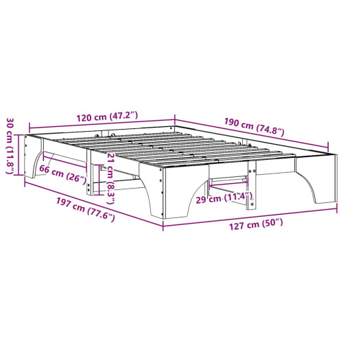 vidaXL Bed Frame White 120 x 190 cm Solid Pine Wood