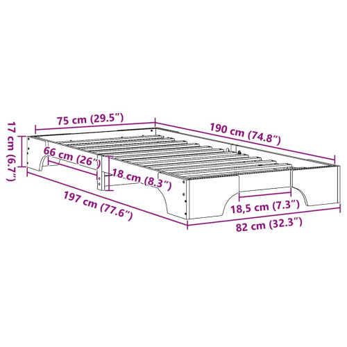 vidaXL Bed Frame Wax Brown 75 x 190 cm Solid Pine Wood