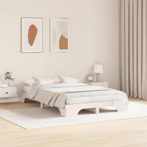 vidaXL Bed Frame White 135 x 190 cm Solid Pine Wood 2