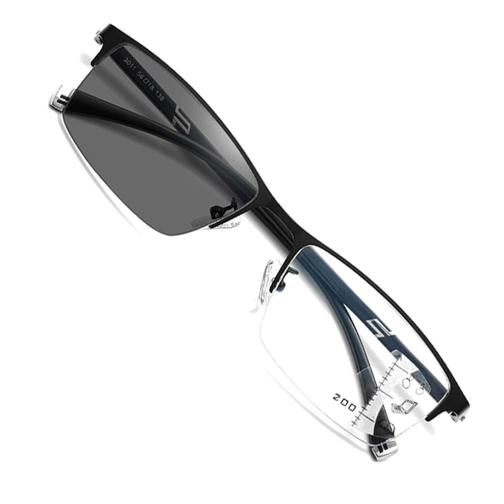 Black Photochromic Multifocus Reading Glasses For Men, 2.0X Optical Magnifier With Lightadaptive Lenses,