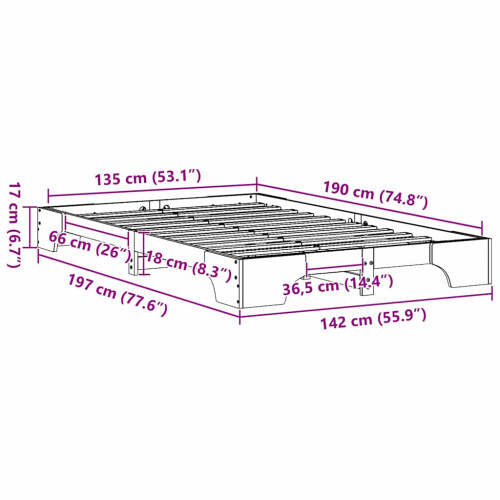 vidaXL Bed Frame White 135 x 190 cm Solid Pine Wood