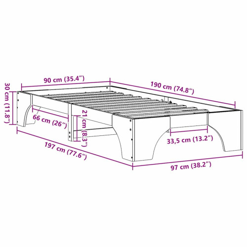 vidaXL Bed Frame White 90 x 190 cm Solid Pine Wood