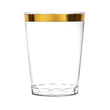 10oz Gold Rim Plastic Cups 50 Pack – Elegant Clear Reusable Tumblers for Weddings, Parties and Events