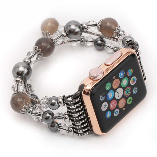 Μοντέρνο ελαστικό βραχιόλι για Apple Watch, με χάντρες και μαγευτικές χάντρες και 1