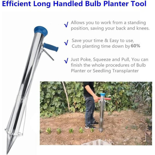 Garden Bulb Planter with Ergonomic Long Handle and Soft Grip, 12CM Depth Vegetable Transplanter Tool 1