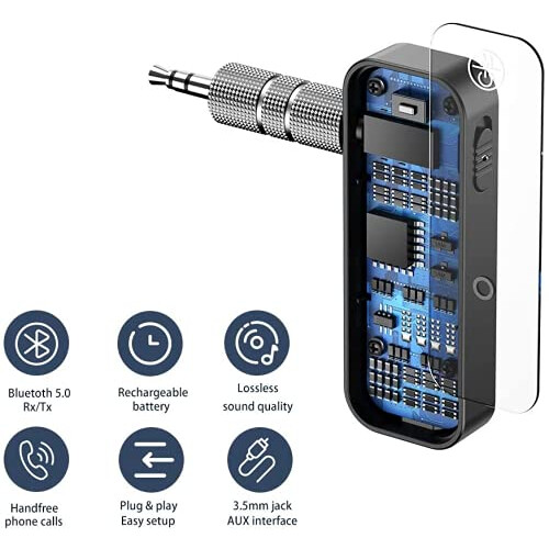 Bluetooth 5.0 3.5mm AUX Receiver Adapter, 2in1 Transmitter for Car, TV, PC, Surface Duo 2