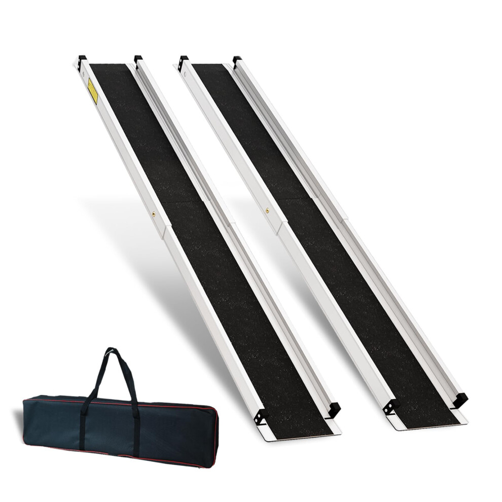 5FT Aluminum Telescopic Wheelchair Ramp, Adjustable Folding Handicap Ramp for Steps and Doorways, 600lbs Capacity