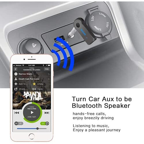 Bluetooth AUX Receiver with Mic, Bluetooth 4.1 Connectivity, Bass Boost, Hands Car Audio Adapter 1