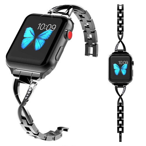 Μεταλλικό λουράκι Apple Watch συμβατό με Bling, για γυναίκες: Εύκολη ρύθμιση με 1