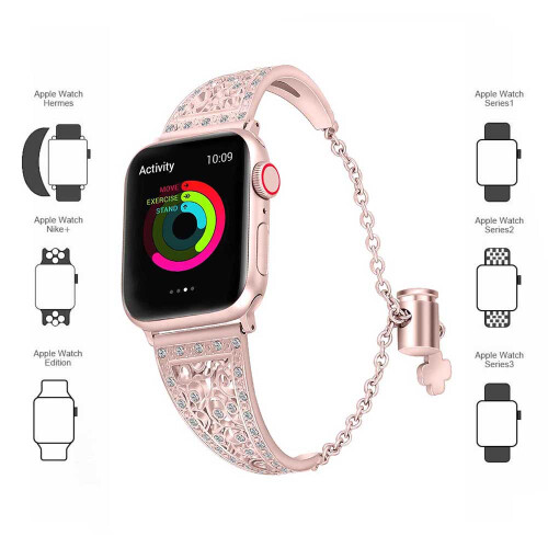 Συμβατό με λουράκια Apple Watch, μπρασελέ από ανοξείδωτο ατσάλι με στρας, κομψό και 1