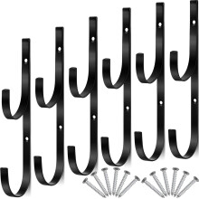 6 Pack Pool Pole Hook Hanger Black Metal Brackets with Screws, HeavyDuty RustResistant Wall Mount Pool Equipment Holder