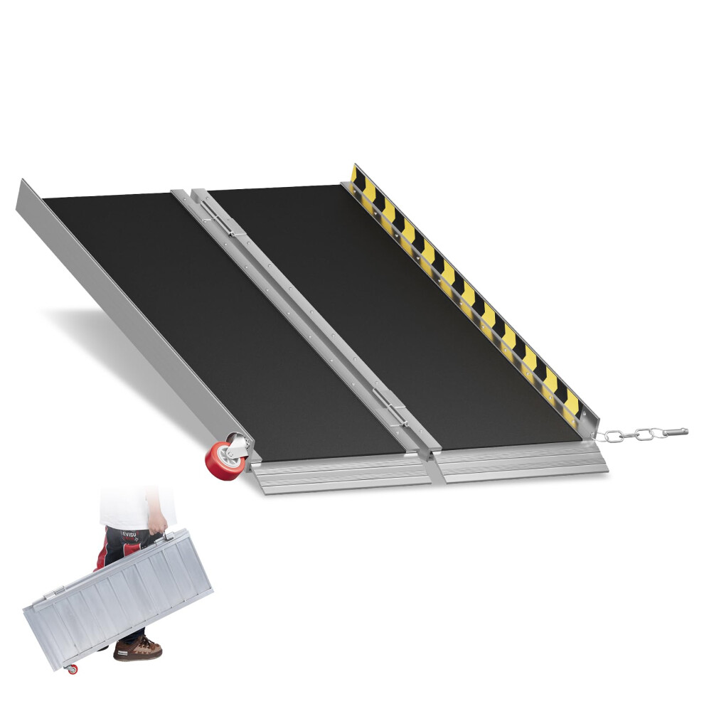 5FT Aluminum Portable Wheelchair Ramp, Foldable AntiSlip Threshold Ramp for Home Steps, 800LBS Capacity