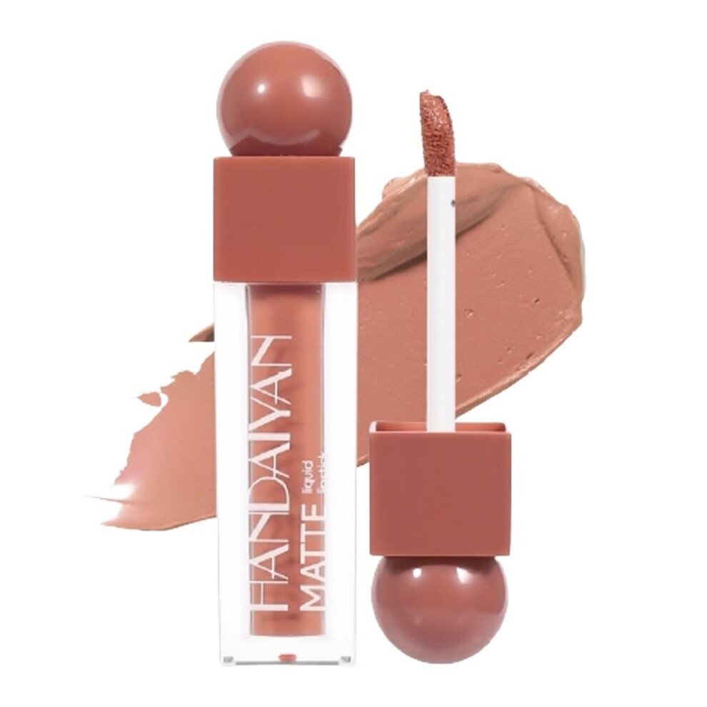 Cream,Brown Matte Liquid Lipstick, Long Lasting Waterproof Lipstick, Nude Brown Velvety Matte Lip Stain C1