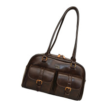 Trendy Leather Purse Shoulder Bag Soft Hobos Bag Top-brown