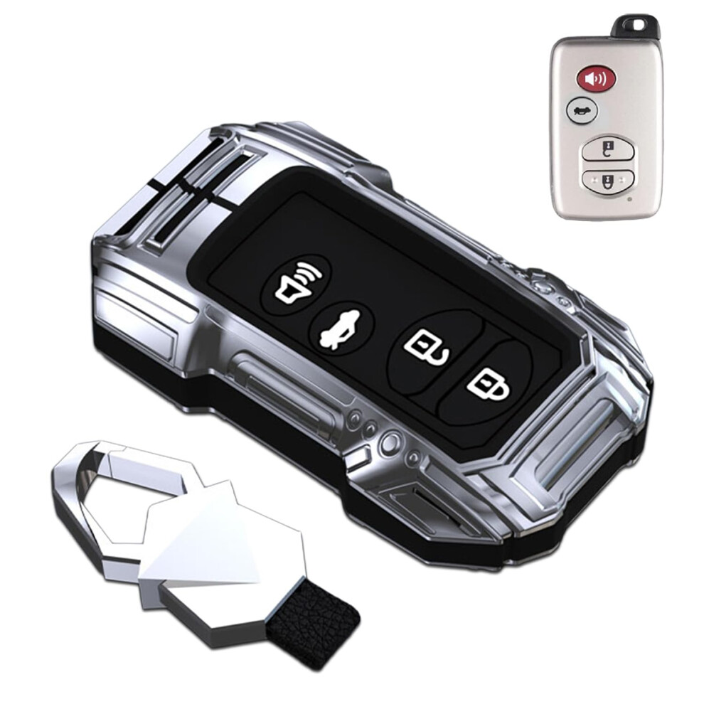 Key Fob Cover Zinc Alloy 4 Button Case With Keychain For Toyota 4Runner Camry Highlander Prius Rav4 Silver 9330225674658