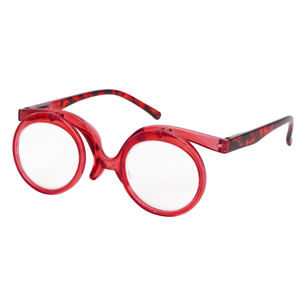 Folding Magnifying Reading Glasses FlipUp Makeup Eyewear 2X Optical Lens Rose Red +1.0+4.0