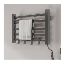 Electric Towel Warmer 95W Wall Mounted Heated Towel Rack with 4 Hooks Constant Temperature Plug In Gray