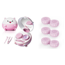 Cute Kitten Contact Lens Cleaner with 3 Replacement Pieces, Compact Pink Travel Cleaning Case