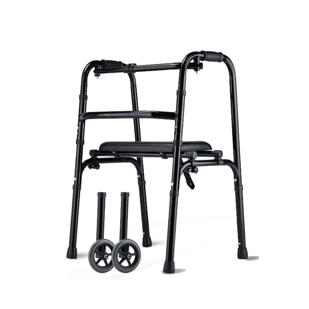Folding Walker with Seat for Seniors, Height Adjustable Lightweight Aluminum Mobility Aid with Wheels