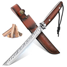 VG10 Fixed Blade Hunting Knife 8.3 Inch Tanto Survival Knife with Razor‑Sharp Edge and Leather Sheath
