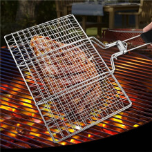 Stainless Steel Grilling Basket for Fish Shrimp and Vegetables, Nonstick Surface with Locking Handle