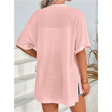 Women'S Short Sleeve Cardigan Summer Cardigan Casual Loose Beach Cover- Curved Hem M